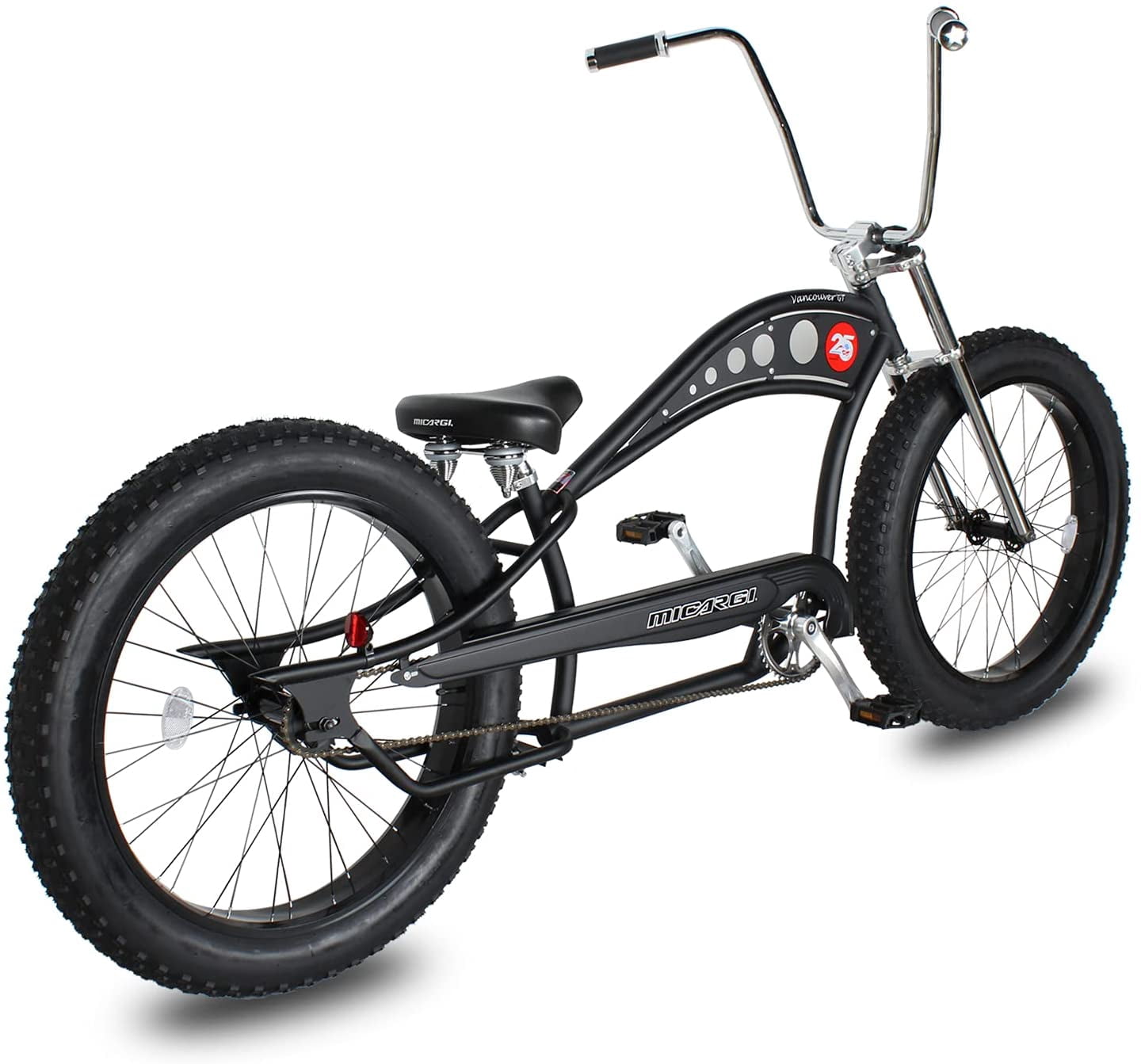 WonderWheels 26" Stretch Cruiser Coaster Brake Triple Tree Fork, Handlebars Hi-rise, Alloy Black Rims. 26x3.0 26H Black Tire - Matte Black