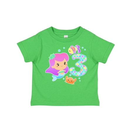 

Inktastic Third Birthday Mermaid with Fish and Crab Gift Toddler Toddler Girl T-Shirt