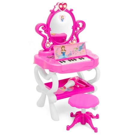 Best Choice Products Toy Vanity Set w/16 Beauty Accessories, Functional Piano Keyboard & Flashing (Lol Best Server To Play On)
