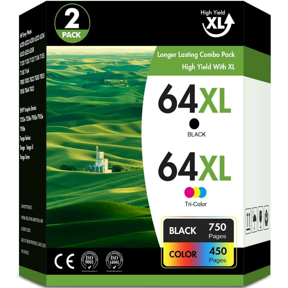 64 64XL Ink Cartridges Compatible for HP 64XL 64 HP64 2 Pack for Envy Photo 7855 7858 7155 7120 7800 6255 6252 7158 7164 (Black,Tri-color)