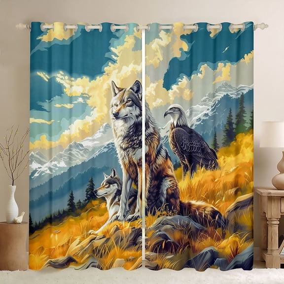 Castle Fairy Female Men Jungle Animal Wolves Eagle Black Out Curtains,Woodland Wildlife Curtains Pack of 2 (42x63 Each),Vintage Aesthetic Bedroom Curtains,Super Cozy Room Decor