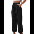 thumbnail image 2 of Pantalones Casuales para Mujer, Holgados, con Cordón, Cintura Alta, Pierna , para Playa y Bolsillos. Negro L, 2 of 9