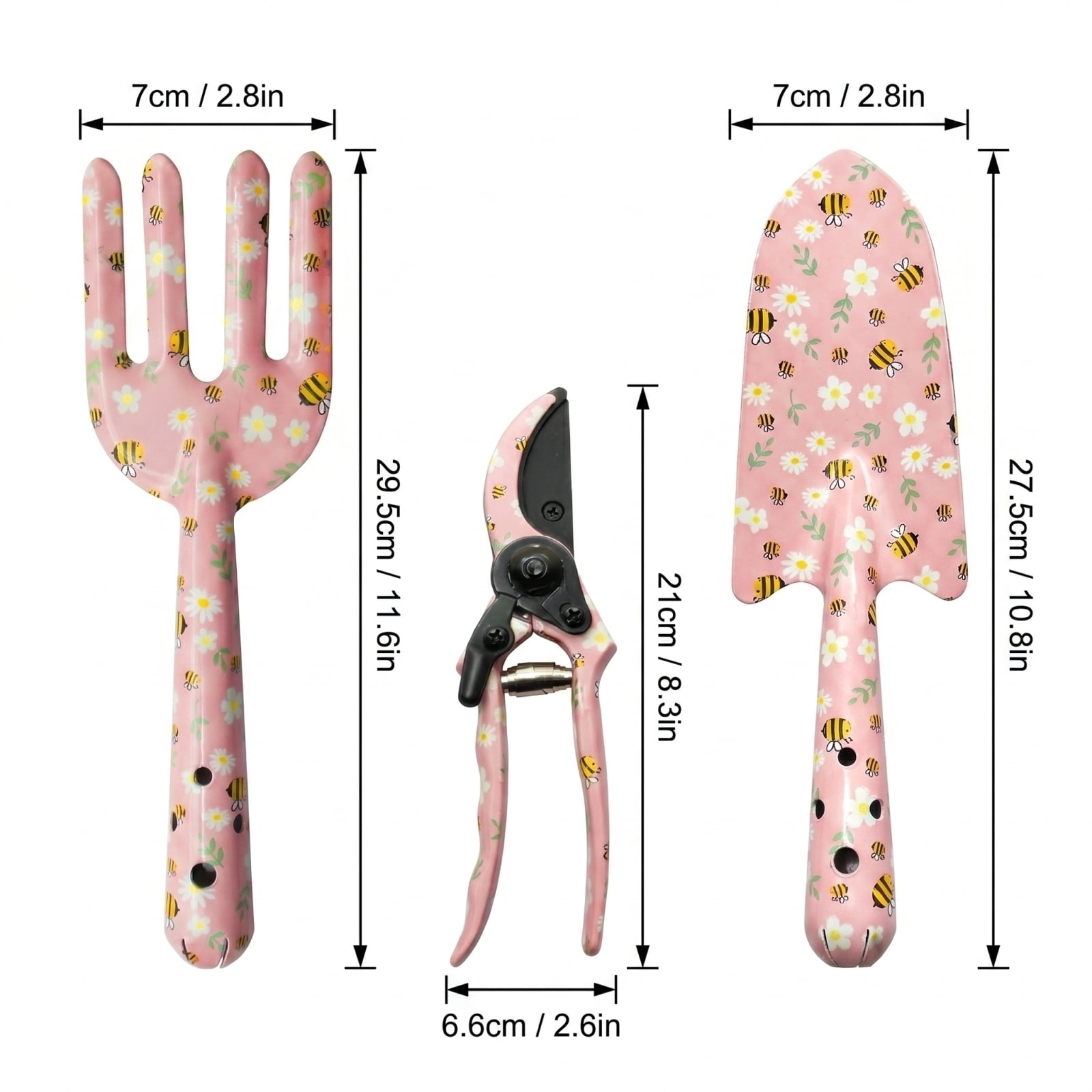 Garden Tools Set, 3 Piece Pink Floral Printed, for Outdoor Small Yard Flower Planting Gardening