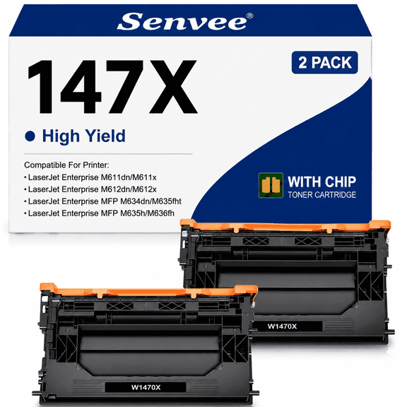 147X Black High-yield Toner Cartridge Compatible for HP 147X W1470X HP LaserJet Enterprise M611, M612 MFP M634, M635, M636 Series( 2-Pack)