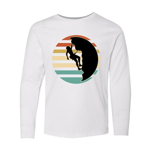 Inktastic Rock Climbing Mountain Climber Silhouette Long Sleeve Youth T-Shirt
