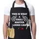 thumbnail image 4 of Delantal impermeable ajustable para hombre con bolsillo para cocina, babero negro con estampado de letras alrededor del cuello, estilo divertido, 4 of 5