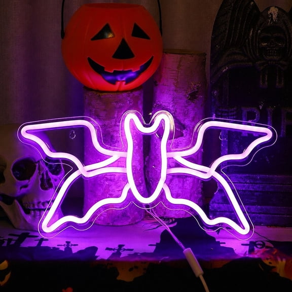 Animated Bat Shaped Neon Sign, Wall Mounted LED Decor Lamp, Glowing Party Accent Light for Indoor Space and Festive Home Styling