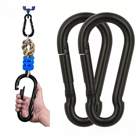 M10 Spring Snap Hook Black Carabiner, 770 LBS Capacity Heavy Duty Carbon Steel Carabiner Clip, Snap Clip Link Hooks for Indoor & Outdoor,Camping,Swing,Keychains, and More