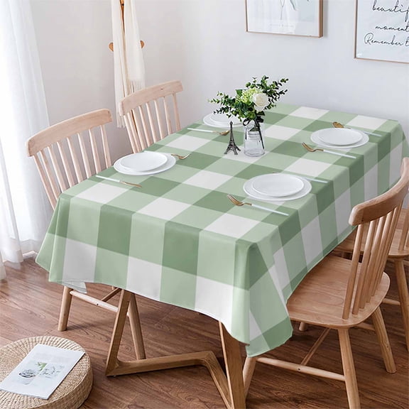 Sage Green Buffalo Plaid Tablecloth Rectangle Table Cloth 60x102 , Waterproof Tablecloth Outdoor Table Cloth, Green White Checkered Farmhouse Washable Table Cover for Kitchen Dining Party
