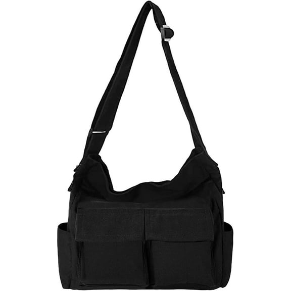Canvas Shoulder Tote Bag with Multiple Pockets,Large Hobo Crossbody Bag for Women and Men…