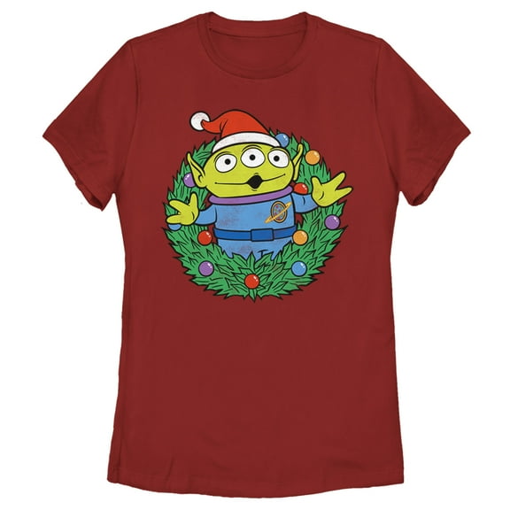 Women's Toy Story Alien Greetings Wreath Graphic Tee Red Large