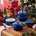 thumbnail image 2 of Lareina Mini Cocotte - 12oz Ceramic Casserole Dishes - Kitchen Casserole Sets With Handles And Lid - Small Baking Ramekins - Oven, Microwave & Dishwasher Safe - Set of 4 - Blue, 2 of 17
