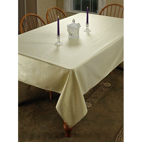 Violet Linen Luxury Hotel Solid Pattern, Heavy Duty, Washable, Polyester, Metallic, Gold , 60 Inch by 100 Inch, Seats 8 to 10 people, Rectangular Tablecloths
