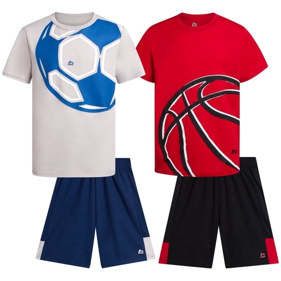 RBX Boys Short Sets Short Sleeve Graphic Tees and Athletic Gym Shorts for Boys 4 Piece Set