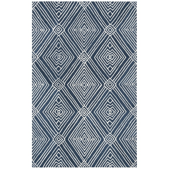 SAFAVIEH Micro-Loop Colton Geometric Area Rug, Navy/Ivory, 5' x 8'