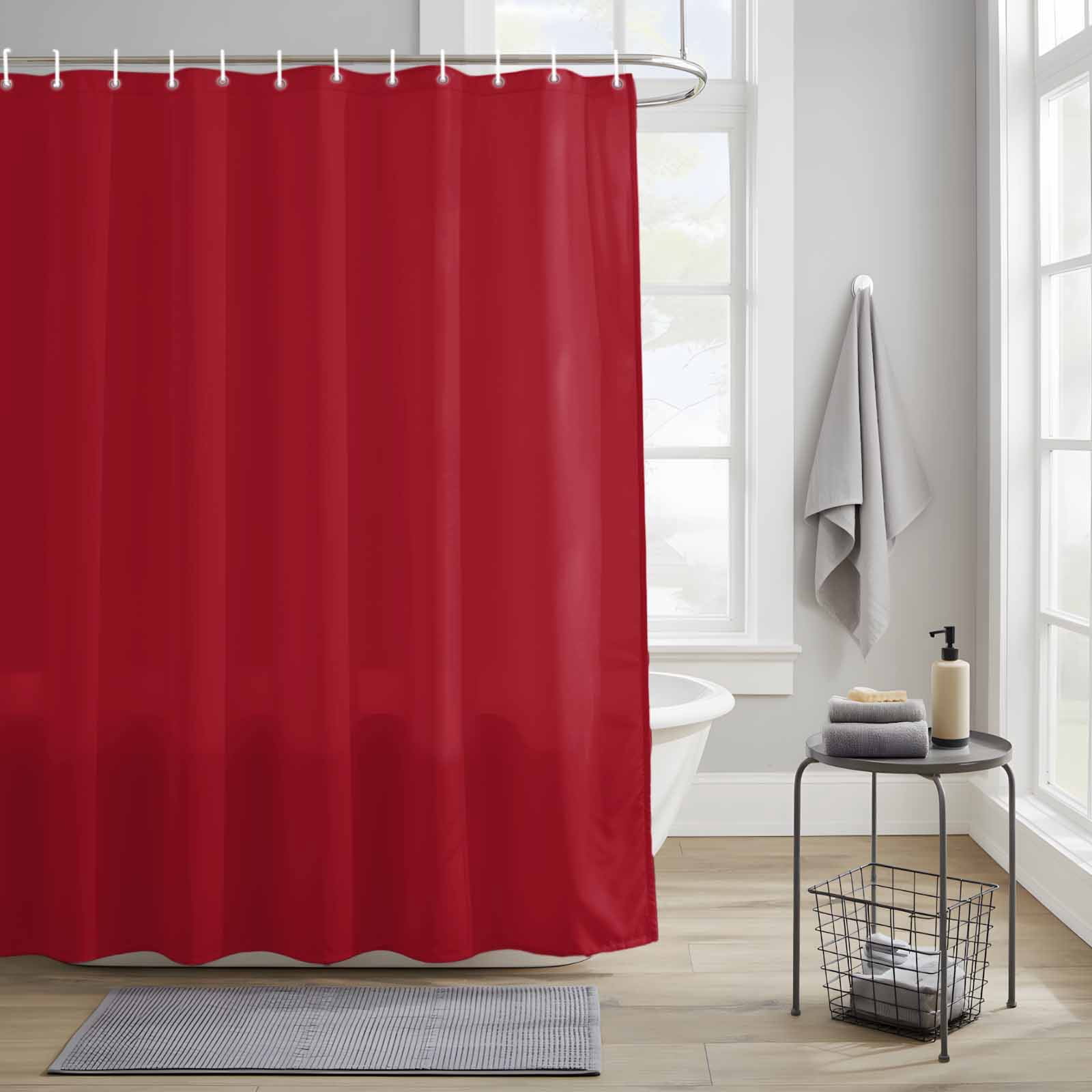 Red Shower Curtain, Solid Color Waterproof Shower Curtain Set with 12 Hooks Lightweight Bath Curtains Fabric Bathroom Decor 72x72 Inches