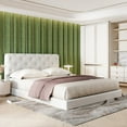 thumbnail image 5 of Harper & Bright Designs Queen Size Tufted Upholstered Floor, PU Platform Bed Frame with Foam-Filled Headboard for Bedroom, White, 5 of 13