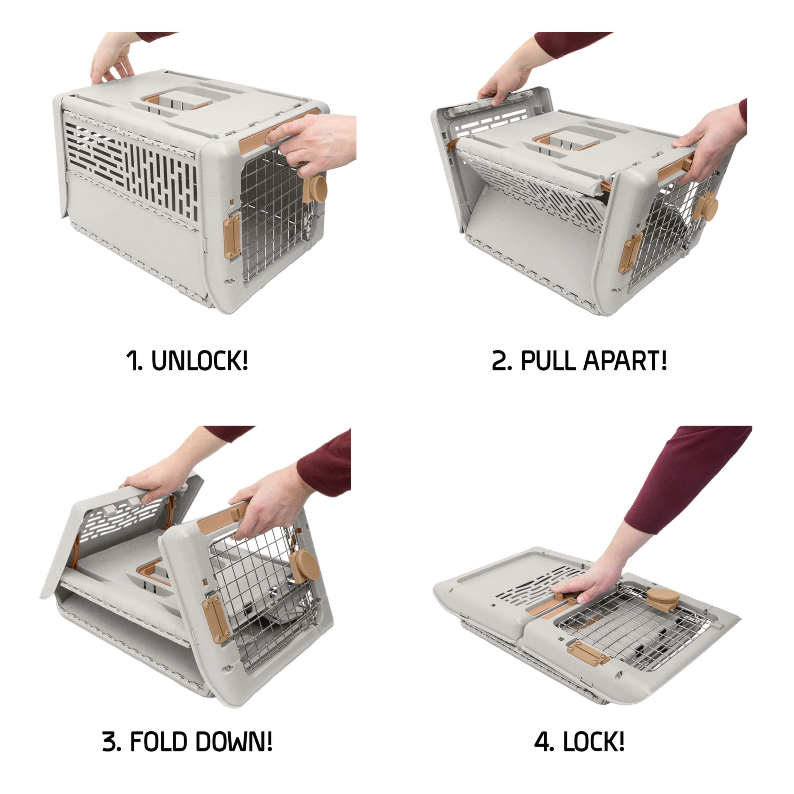 Collapsible Small Pet Travel Carrier (tan)  Hard-sided Kennel For Dogs Puppies Cats Kittens Animals Up To 25lbs Washable Home & Outdoor Crate 24.5"l X 16.5"w 16"h