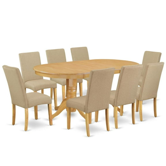 East West Furniture Vancouver 9-piece Wood Dining Set in Oak/Dark Khaki