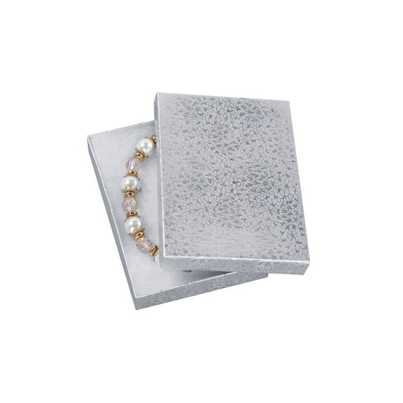 Cotton Filled Silver Embossed Jewelry Boxes - 5¼” x 3¾” x 7/8" - Case of 100
