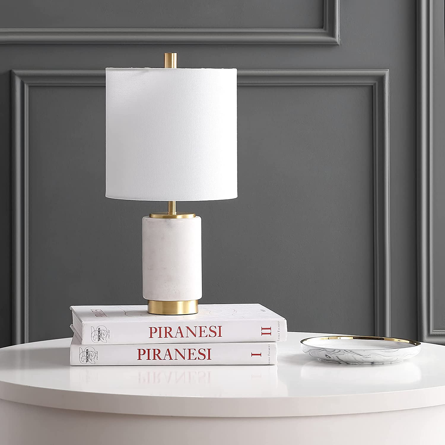 Safavieh Davion Marble 16 in. H Table Lamp, White/Brass Gold