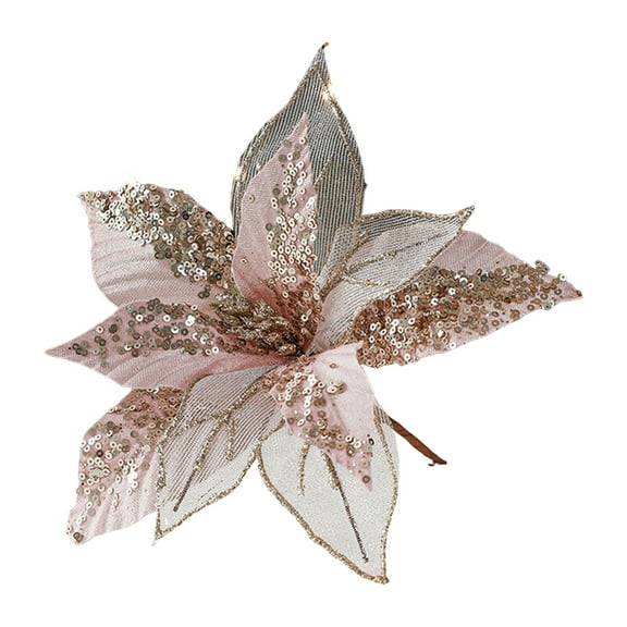 Shoreew 11" Christmas Artificial Flowers Glitter Sequins Poinsettia Flower Fabric Fake Flower Picks for Xmas Tree Ornament Wedding Birthday Wreath Decoration