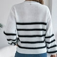 thumbnail image 4 of Fesfesfes Women's Fall Winter Blouses Comfy Knitted Striped Long Sleeve Crew Neck Pullover Tops Fashion Loose Contrast Color Sweater(White#5,S), 4 of 7