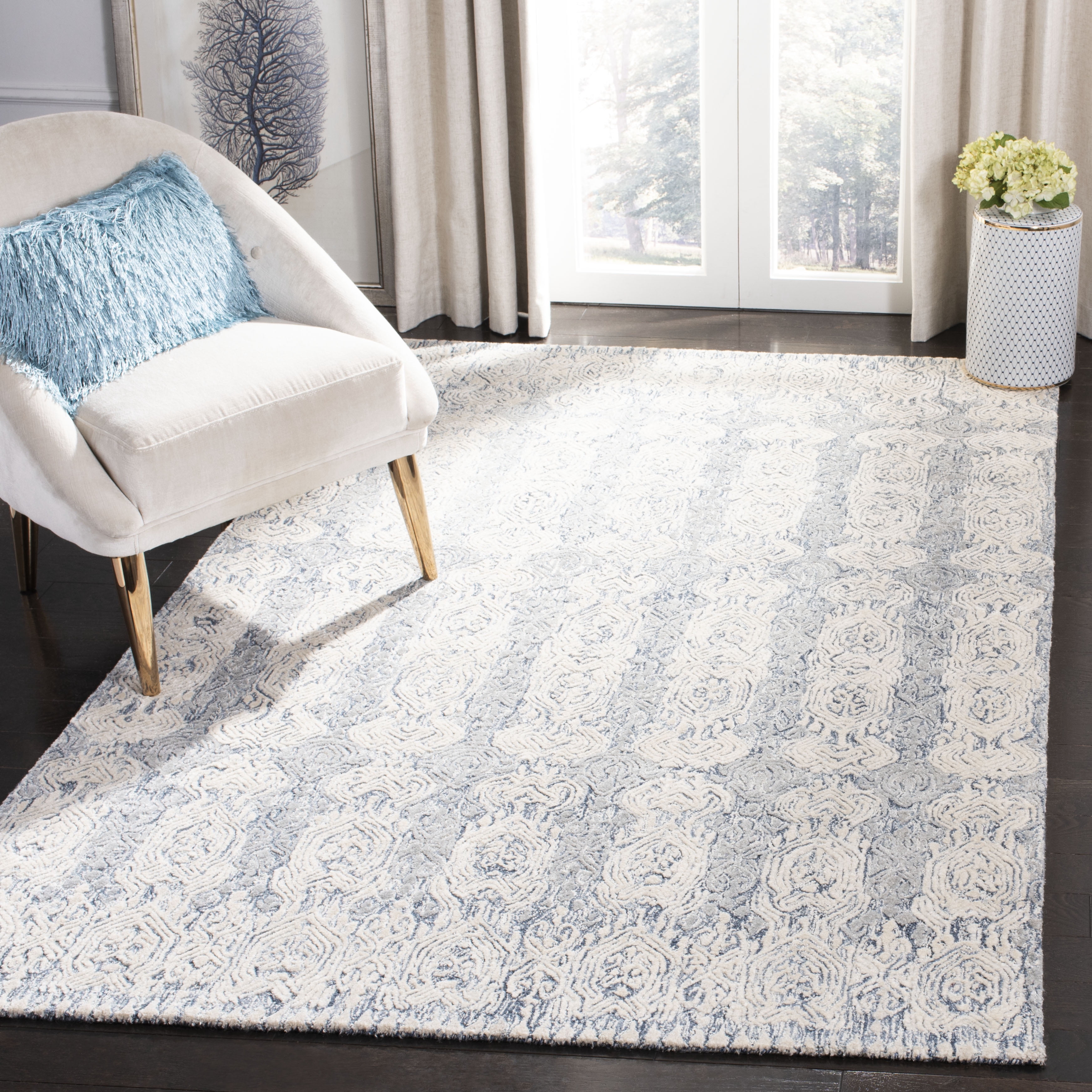 SAFAVIEH Glamour Aubree Abstract Area Rug, Blue/Ivory, 6' x 6' Square