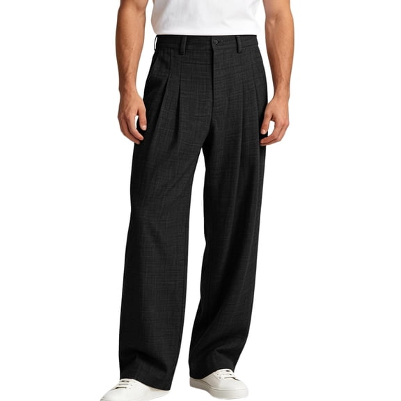 Njagoc3 Mens Dress Pants Elastic Waist Drawstring Pleated Front Straight Leg Loose Fit Business Casual Work Autumn Winter Trousers with Pockets,Black,XXXXL