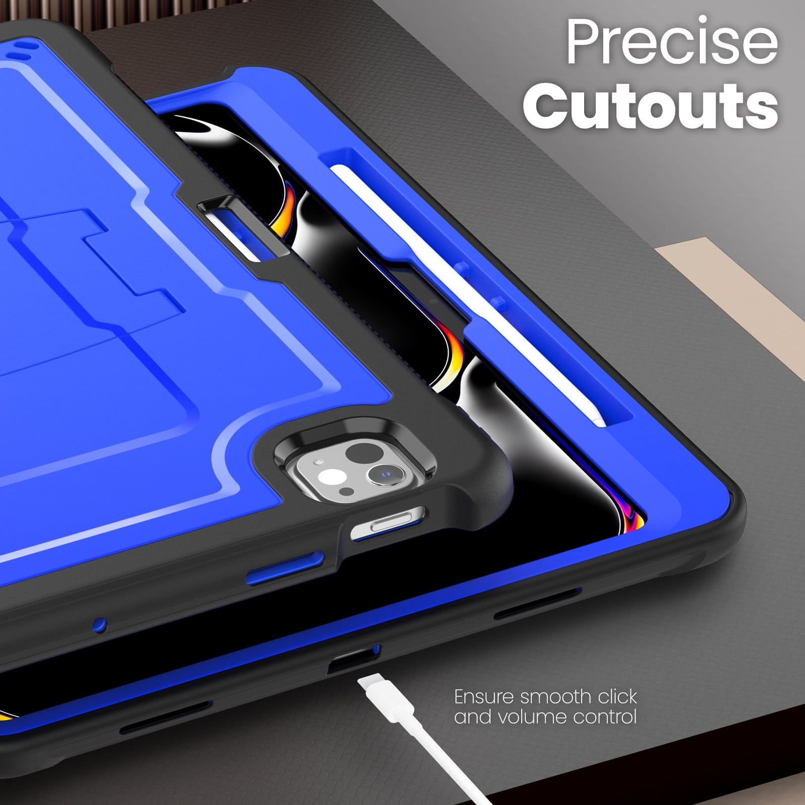 Allytechgroup Case for Apple iPad Pro 13 inch (M4) 2024 with Pencil Holder/ Support Pencil 2nd & Magnetic Attachment Wireless Charging Kickstand Hard PC + Soft TPU Shockproof Stand Rugged Cover, Blue