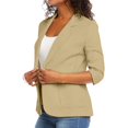 thumbnail image 4 of IYYVV 2026 Summer Linen Blazer Women 3/4 Sleeve Lightweight Suit Jacket Elegant Casual Cotton Blend Work Blazers Cardigan Khaki 2XL, 4 of 9