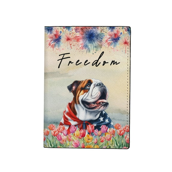 Freedom Bulldog on Independence Day 4th of July Travel Passport Wallet Dog Lover Gifts Idea PU Leather Passport Holder Cover - 01005