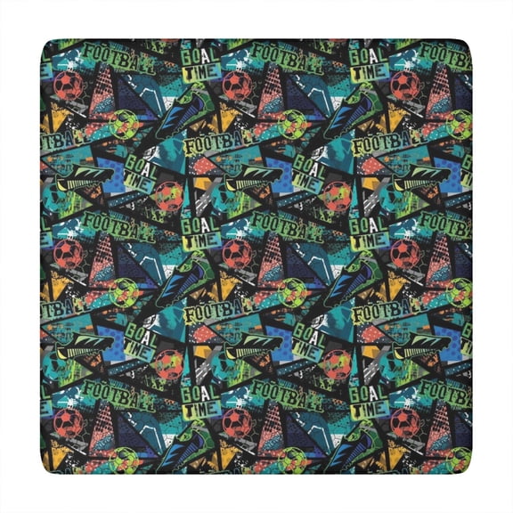 Colorful Soccer Elements Pattern Square Fitted Tablecloth with Elastic Edge,Square Table Cover,Washable Elastic Table Cover for Home Kitchen Party Decor 34"x34"