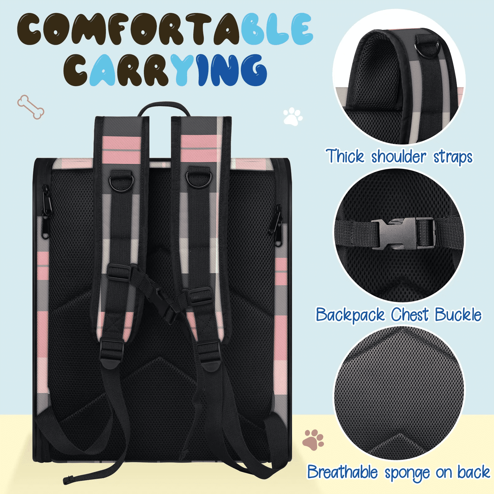 Breathable Cat Backpack Carrier for Small Cat & Dog up to 13 lb,Soft Sided Dog Backpack Carrier for Hiking, Walking, Travel,Pink Plaid Design