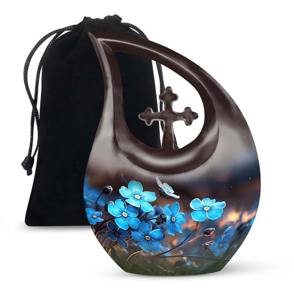 JAGSHASHI Flower Adult Burial Urns - Urns For Men - Urns Adult Male Dad - Cremation Urn Adult Male - 10 Inch With Velvet Bag - Urns For Burial - Large Urns For Human Ashes Adult Male