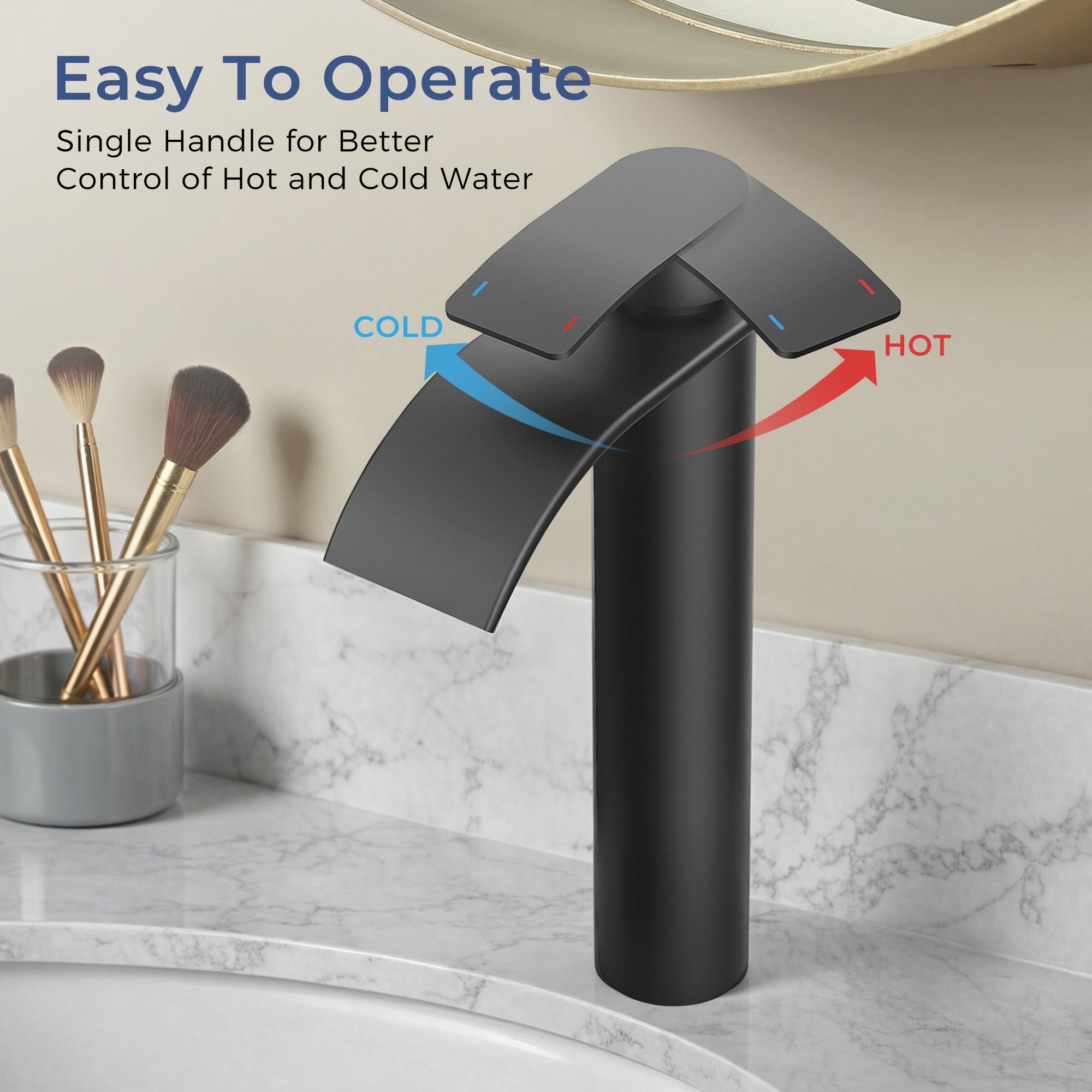 TVOFEK Tall Waterfall Bathroom Vessel Sink Faucet Single Handle, One Hole Matte Black Bathroom Faucet with Metal Pop up Drain and cUPC Hoses, 11 inch Faucet for Basin Bath