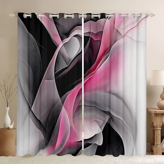 Manfei Pink Black and Gray Blackout Curtains, Modern Abstract Artwork