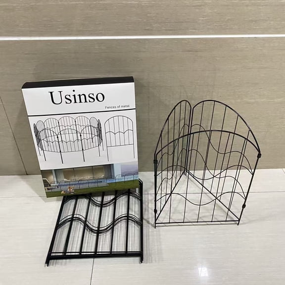 Usinso Fences of metal,Dog Fence Outdoor for Yard Garden Fence 13ft (L) X 2ft (H) Black Animal Barrier with No-Dig Stakes Arched Rustproof Metal Fence Decorative