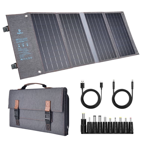 BigBlue 36W Solar Phone Charger with DC(20V/1.8A), PD 20W USB-C and Fast Charge USB-A, IP54 Waterproof, Portable SunPower Solar Panel for Camping