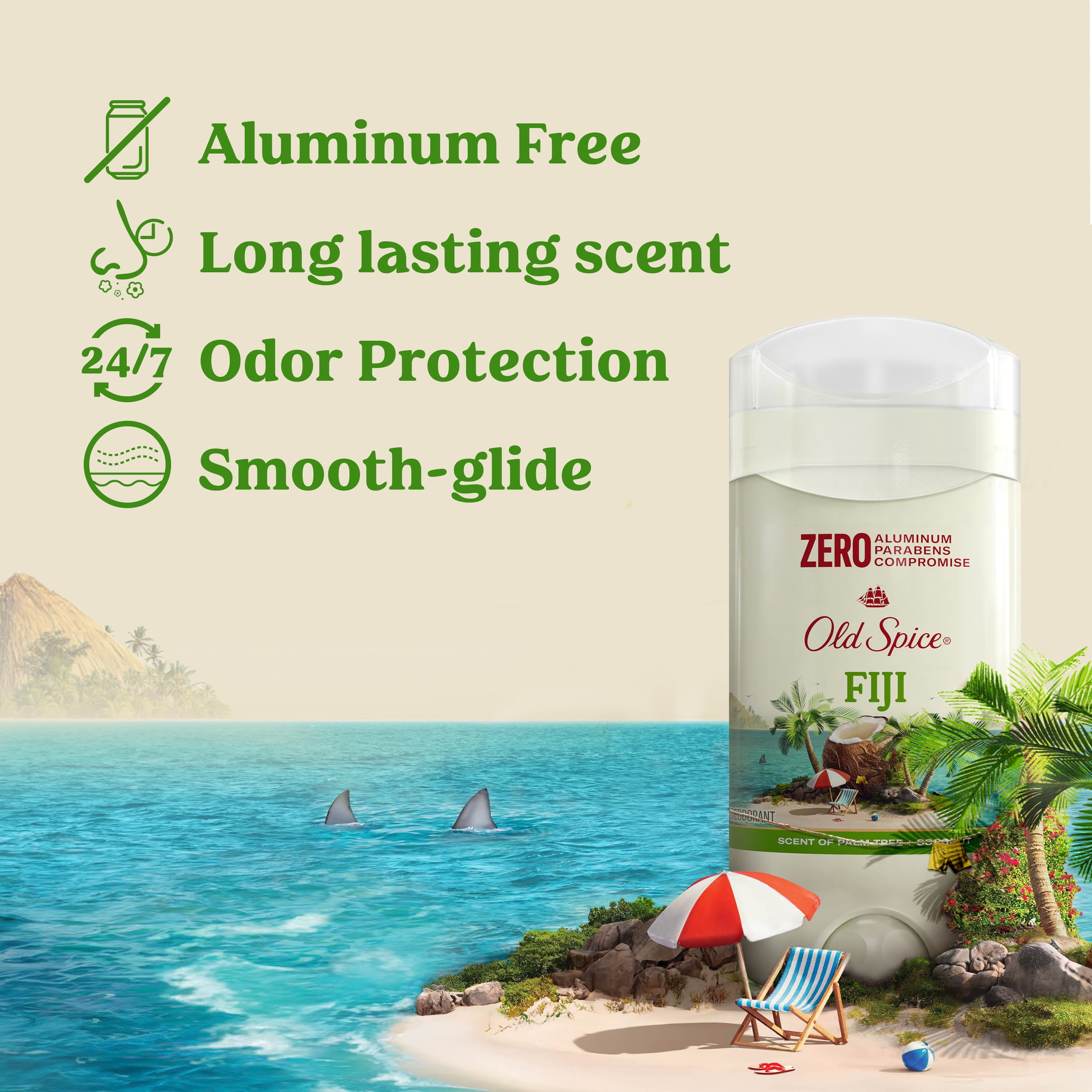 Old Spice Men's Deodorant Aluminum-Free Fiji with Palm Tree, 24/7 Lasting Freshness, 9oz, 3 Pack