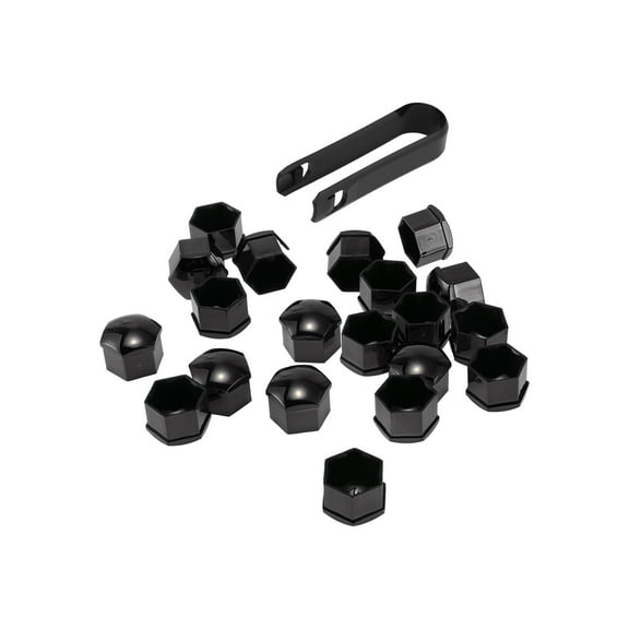 20 Pcs Wheel Lug Nut Bolt with Clip Rims Tire Nut Screws Dust Cap Cover Nut Protection Plastic Chrome Black 17mm