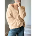 thumbnail image 6 of Fuzzy Cardigan Sweaters for Women V Neck Button Down Soft Knit Sweater Long Sleeve Cardigan Sweater Coat Light Khaki S, 6 of 9