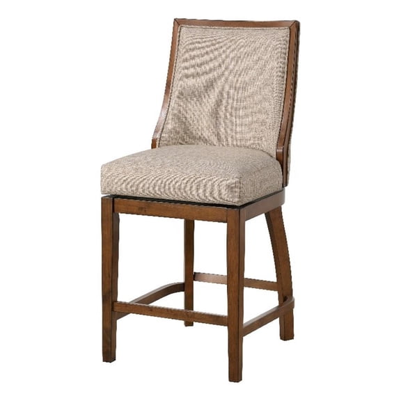 Home Square 24" Wood Frame Swivel Barstool in Walnut & Beige - Set of 2
