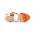thumbnail image 4 of BLISSFUL STEP Slingback Sandals Contrast Color Chunky Heel Big Circle Buckle Sandals Orange White 9, 4 of 7