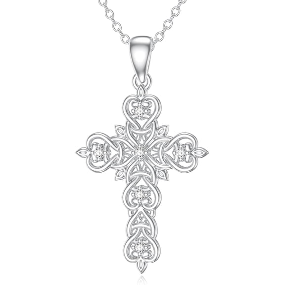 AOBOCO Diamond Celtic Cross Pendant Necklace for Women 925 Sterling Silver Lab Grown Diamond Jewelry Gifts for Her