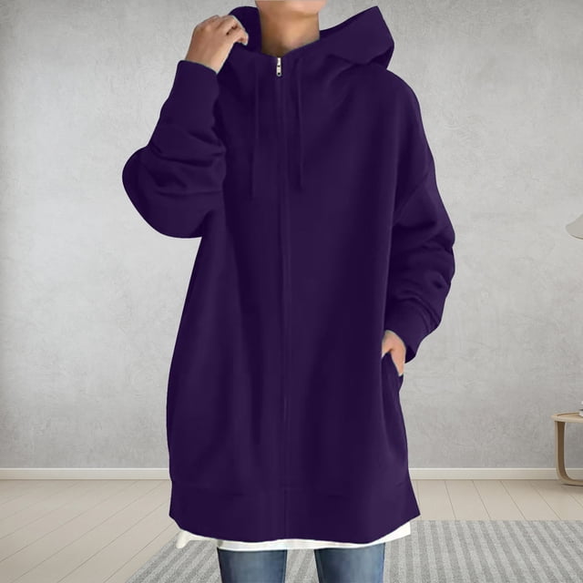 cllios Vestes à Capuche pour Femmes, Sweat à Capuche à Fermeture à Glissière, Col Rond, Grande Taille, Manches Longues, Coupe Classique