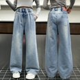 thumbnail image 6 of TIREOW Girls Baggy Jeans Elastic High Waist Wide Leg Denim Pants Trendy Solid Color Y2K Streetwear Loose Fit Denim Trousers, 6 of 8