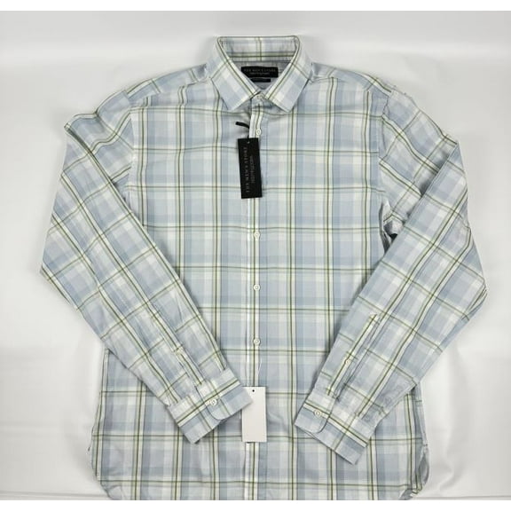 The Men's Store at Major Dept Store Casual Stretch Plaid Slim Shirt Blue Sage-XL