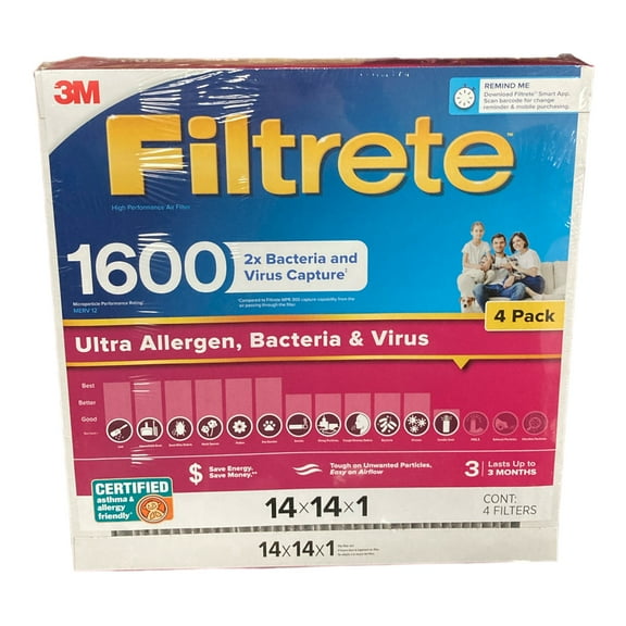 Filtrete MPR 1600 MERV 14x14x1 Furnace Filters, 4-Pack