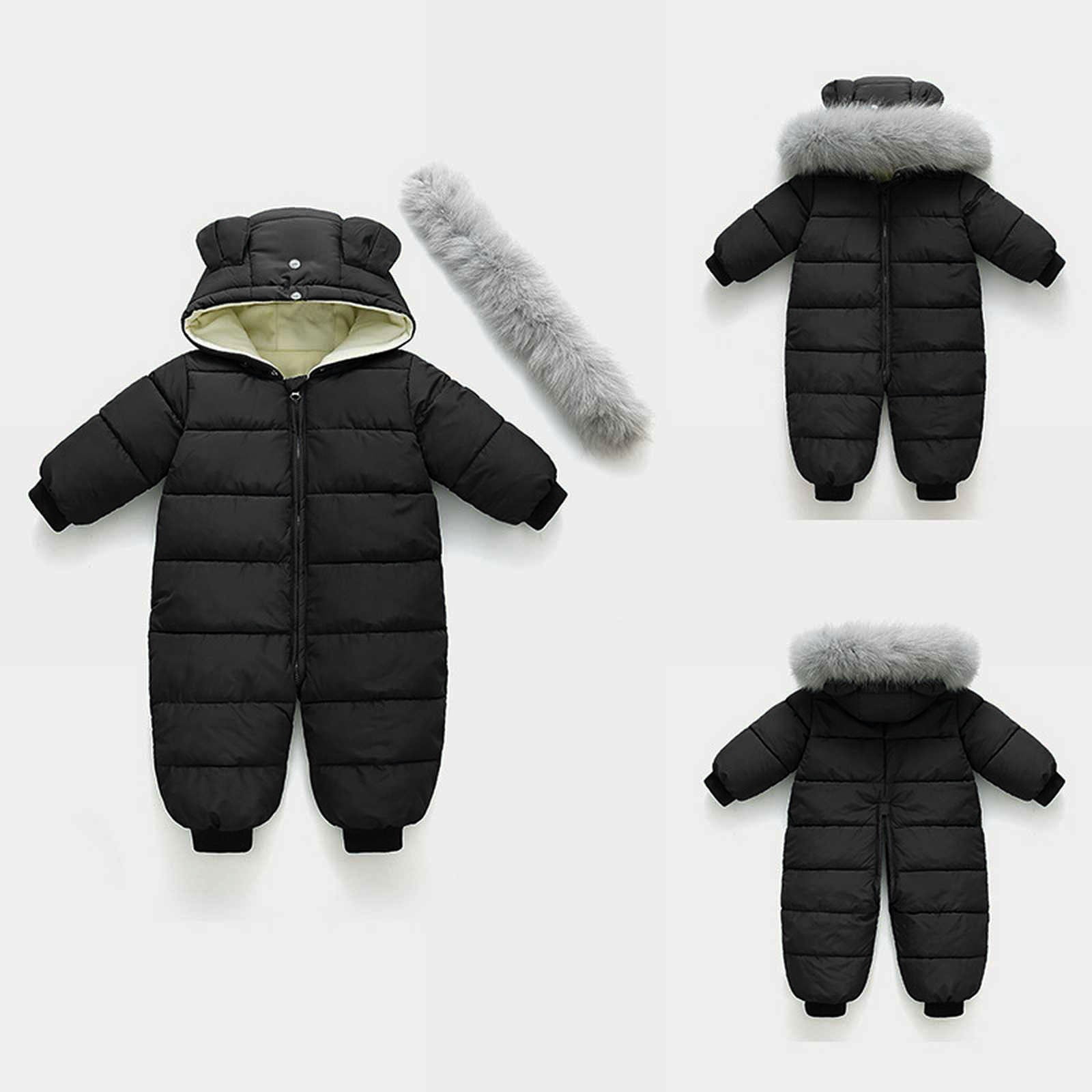 XXWXYD Baby Thermal Insulated Down Jacket Romper Detachable Collar Hooded Winter Snowsuit Thickened Coat Cold Weather Gear Windproof Outerwear